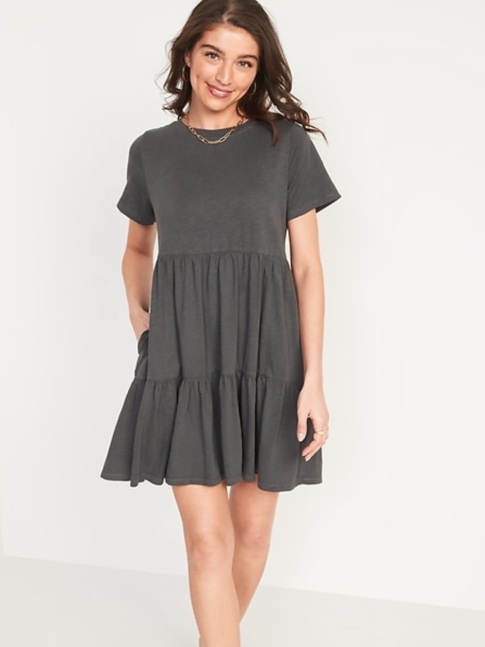 3/30$     Old Navy Charcoal Short Sleeve Tiered Babydoll dress